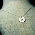 Rustic Oxidized Lowercase Initial Necklace, Hand Stamped Artisan Made Charm, Choose Your Finish E. Ria Designs