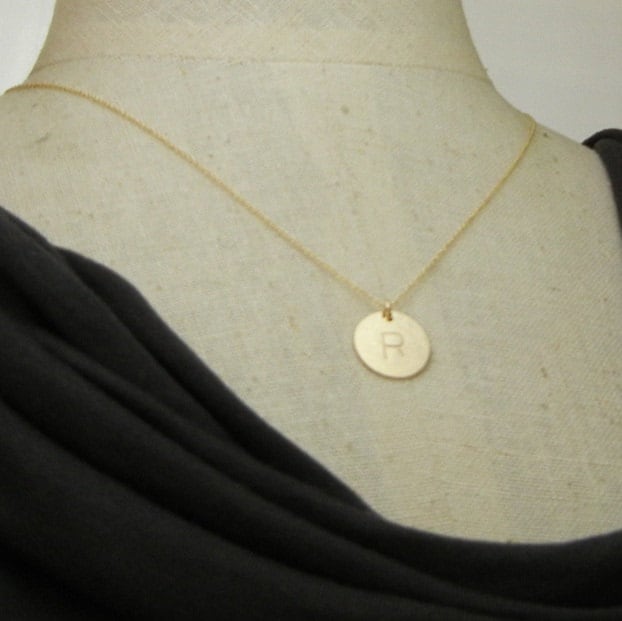 Gold Initial Necklace | Gold Letter Necklace | 14K Gold Filled | Simple Hand Stamped Necklace by E. Ria Designs