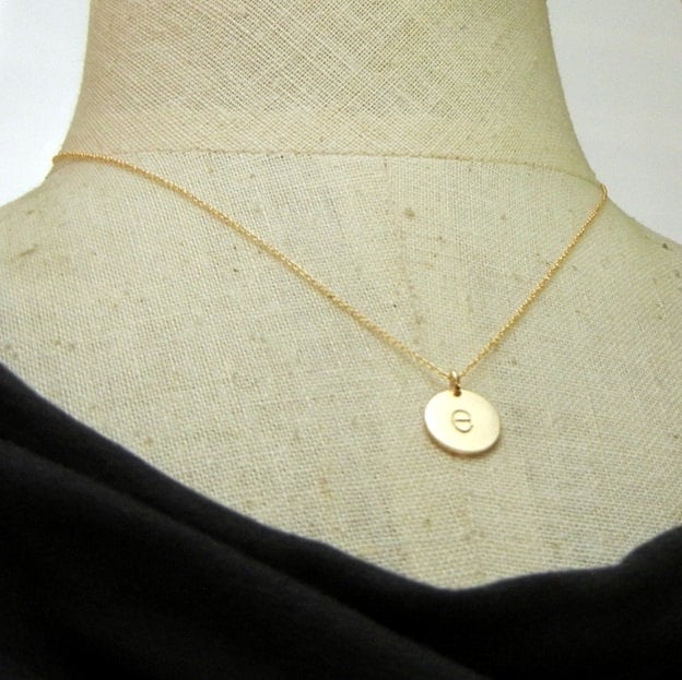 Gold Letter Charm Necklace, Lowercase Typewriter Hand Stamped Artisan Made Jewelry, 14K Gold Filled, Made in USA, E. Ria Designs