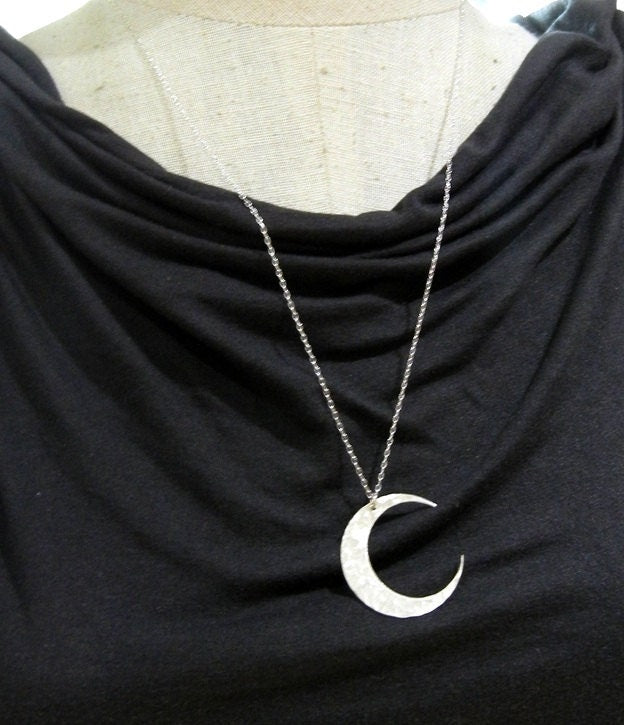 Moon Necklace | Crescent Moon Necklace | Sterling Silver Hammered Necklace | Brushed Silver Moon Necklace | Crescent Pendant | E Ria Designs
