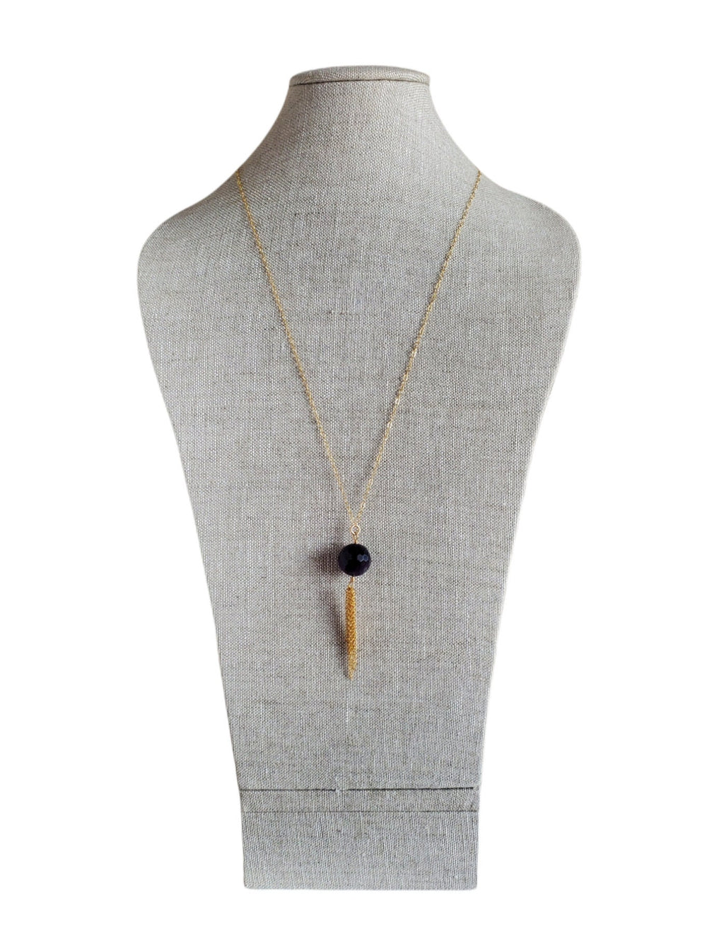 Long Gold Necklace, Genuine Amethyst Tassel Pendant, February Birthstone, Gold Oval Link Chain, 14K GF, Handcrafted in USA , Gift Box