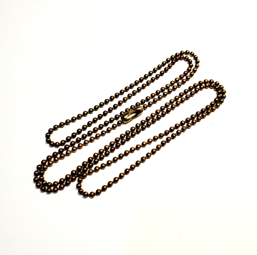Raw Gold Brass OR Rustic Antiqued Brass Ball Chain, Bead Necklace, 1.8 mm, Made in USA, Solid Brass, Dog Tag Style, Oxidized, E. Ria Designs