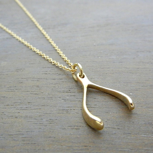 WISHBONE Necklace | Gold Wishbone | Bronze Charm Necklace | Bronze Wishbone | Good Luck Necklace | Lucky Charm Necklace Wishbone ERiaDesigns