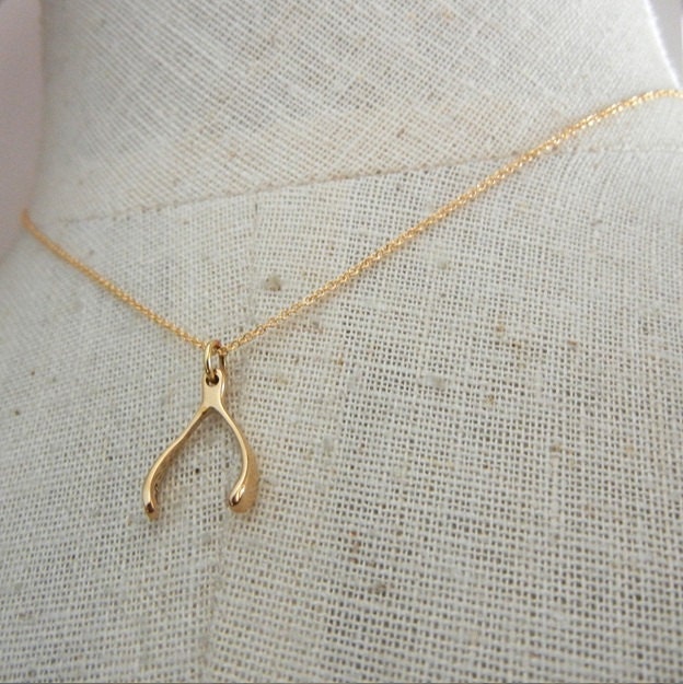 WISHBONE Necklace | Gold Wishbone | Bronze Charm Necklace | Bronze Wishbone | Good Luck Necklace | Lucky Charm Necklace Wishbone ERiaDesigns