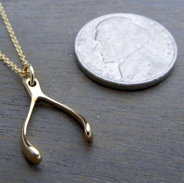 WISHBONE Necklace | Gold Wishbone | Bronze Charm Necklace | Bronze Wishbone | Good Luck Necklace | Lucky Charm Necklace Wishbone ERiaDesigns