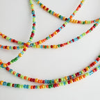 Multi-Colored Bright Glass Bead Long Necklace, Red, Blue, Orange, Green 14K Gold Filled Lobster Clasp, E. Ria Designs, Artisan Made Jewelry