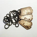 Three Dog Tag Necklace, Hand Stamped Rugged Necklace for Men, Antiqued Brass Pendants and Ball Chain, Personalized Name Charms, ERiaDesigns