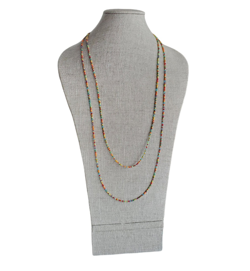 Multi-Colored Bright Glass Bead Long Necklace, Red, Blue, Orange, Green 14K Gold Filled Lobster Clasp, E. Ria Designs, Artisan Made Jewelry