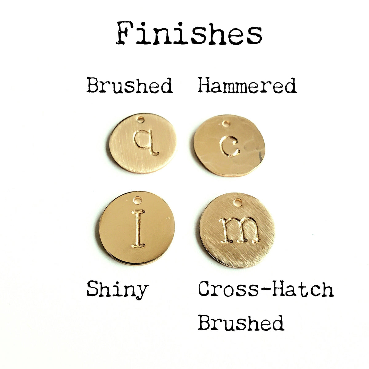 Gold Letter Charm | Half Inch Hand Stamped Initial Pendant | Uppercase | Lowercase | 14K Gold Filled Custom Jewelry E. Ria Designs