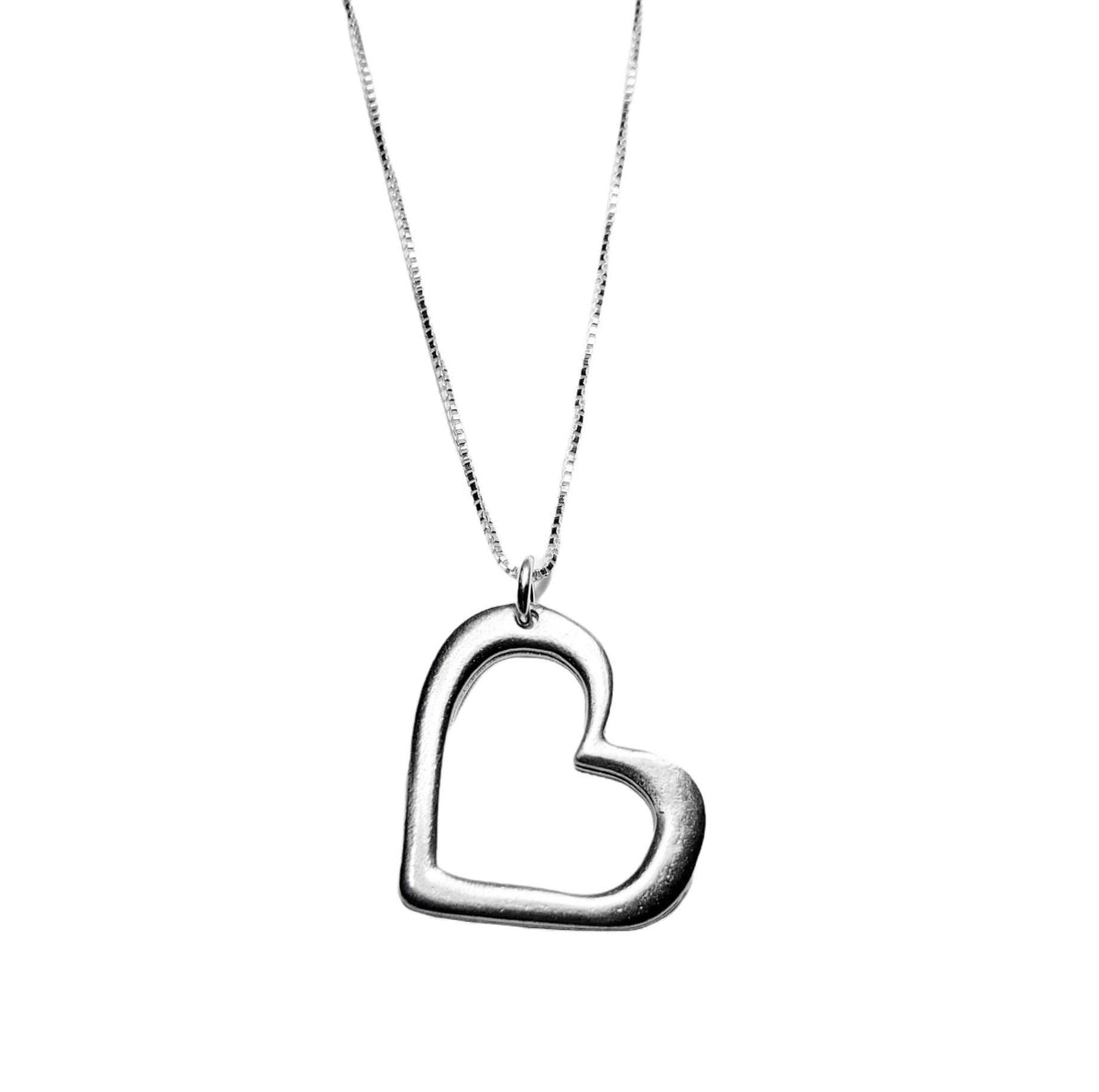 Chunky Silver Heart Necklace, Pewter Outline Heart Charm, .925 Sterling Silver Chain, Valentine's Gift Hand Made in USA, E. Ria Designs
