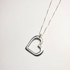 Chunky Silver Heart Necklace, Pewter Outline Heart Charm, .925 Sterling Silver Chain, Valentine's Gift Hand Made in USA, E. Ria Designs
