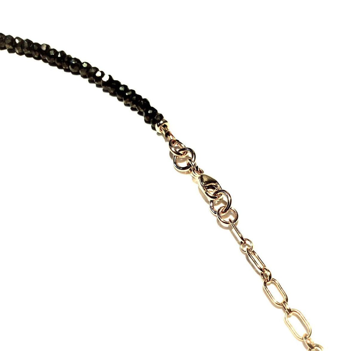 Labradorite, Pyrite, 14K Gold Filled Necklace, Blue Focal Stone, Charcoal Gray Faceted Gemstones, Round Gold Beads by E. Ria Designs