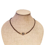 Labradorite, Pyrite, 14K Gold Filled Necklace, Blue Focal Stone, Charcoal Gray Faceted Gemstones, Round Gold Beads by E. Ria Designs