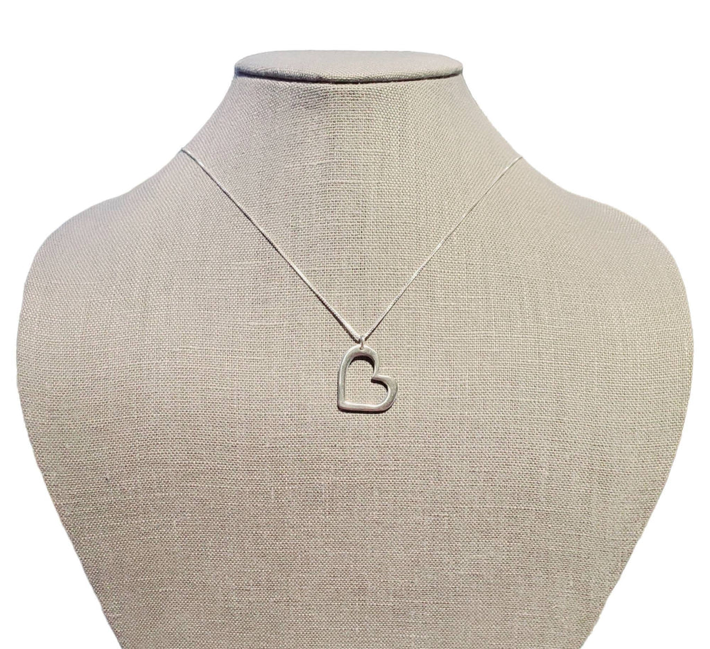 Chunky Silver Heart Necklace, Pewter Outline Heart Charm, .925 Sterling Silver Chain, Valentine's Gift Hand Made in USA, E. Ria Designs