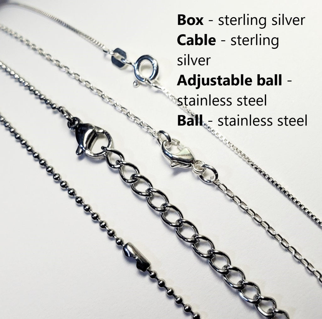Sterling Silver Cable Chain or Box Chain, Stainless Steel Ball Chain, Adjustable Available, E. Ria Designs