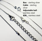 Sterling Silver Cable Chain or Box Chain, Stainless Steel Ball Chain, Adjustable Available, E. Ria Designs
