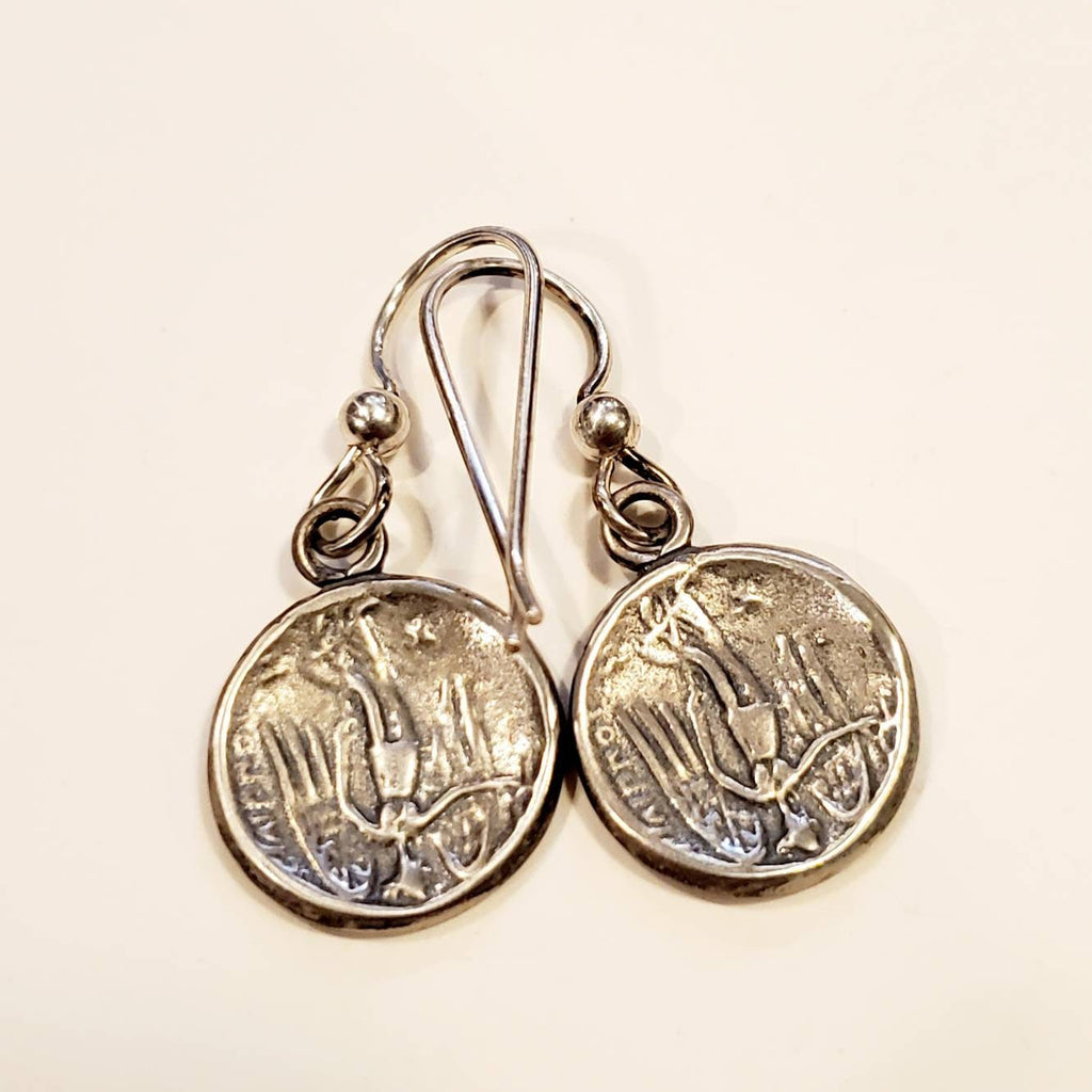 Vintage Roman Coin Style Sterling Silver (.925) Earrings, French Ear Wires, Made in USA, Artisan Handcrafted, E. Ria Designs