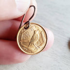 Cayman Islands Vintage Thrush Bird Coin COPPER Earrings, Solid Brass Ear Wires, Handmade Jewelry Made in USA E. Ria Designs, Gift Boxed