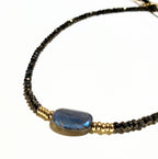 Labradorite, Pyrite, 14K Gold Filled Necklace, Blue Focal Stone, Charcoal Gray Faceted Gemstones, Round Gold Beads by E. Ria Designs