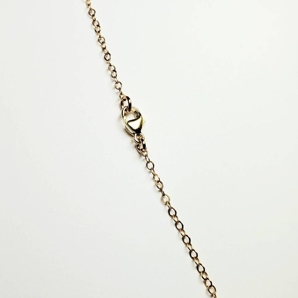 Long Gold Chain Necklace with Round Pyrite Gemstones, Asymmetrical Design, 14K Gold Filled Handcrafted in USA by E. Ria Designs
