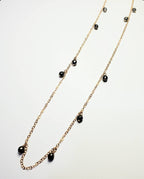 Long Gold Chain Necklace with Round Pyrite Gemstones, Asymmetrical Design, 14K Gold Filled Handcrafted in USA by E. Ria Designs