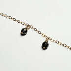 Long Gold Chain Necklace with Round Pyrite Gemstones, Asymmetrical Design, 14K Gold Filled Handcrafted in USA by E. Ria Designs