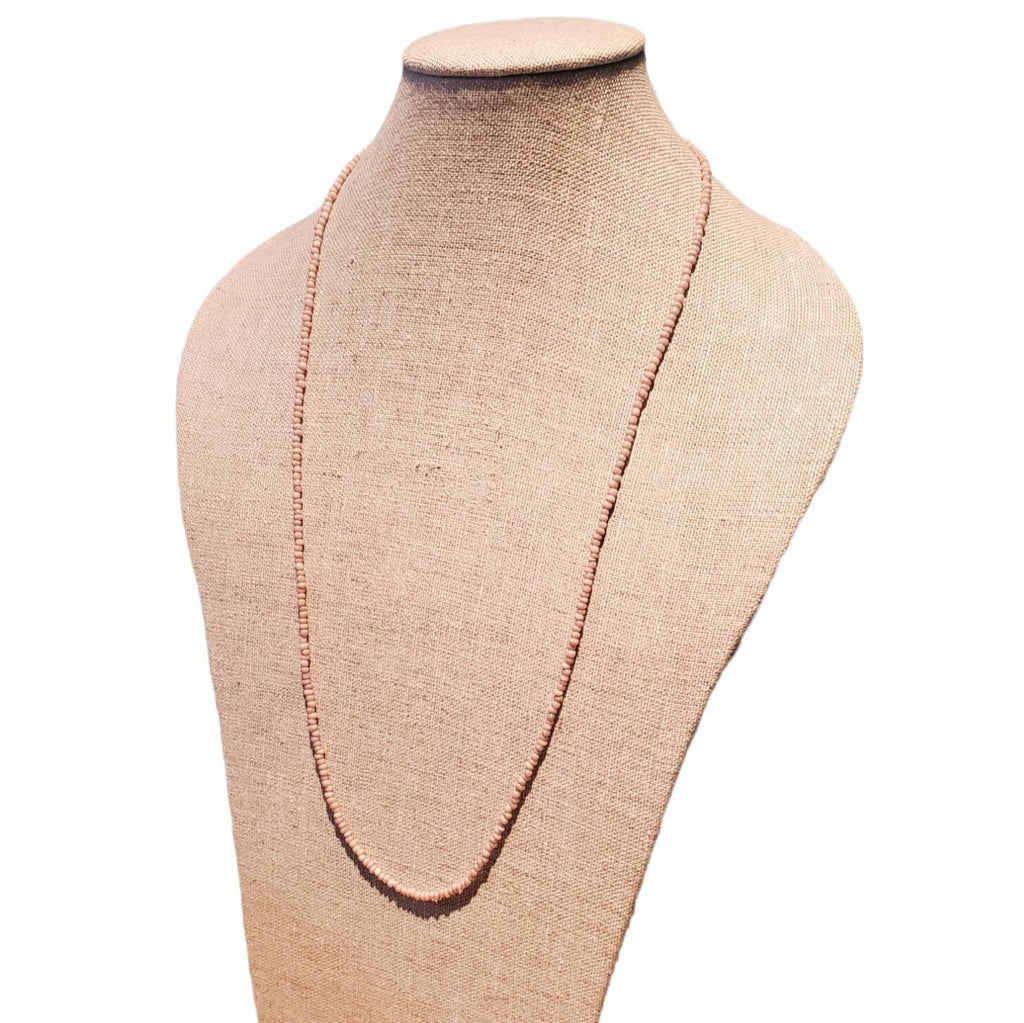 Nude Beaded Long Necklace, Layering Chain, Glass Beads, Light Tan, 14K Gold Filled Lobster Clasp, E. Ria Designs, Artisan Made Jewelry
