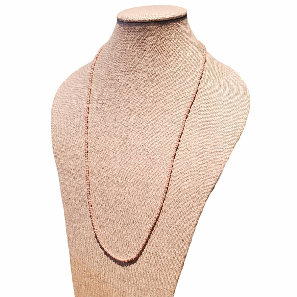 Nude Beaded Long Necklace, Layering Chain, Glass Beads, Light Tan, 14K Gold Filled Lobster Clasp, E. Ria Designs, Artisan Made Jewelry