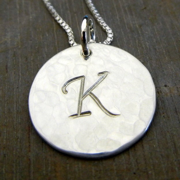 Cursive Letter Charm Necklace, .925 Sterling Silver, 5/8 Inch Pendant, Handcrafted in USA by E. Ria Designs, Gift Box Jewelry