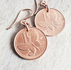 Butterfly Coin Earrings, Copper, 14K Rose Gold Filled Ear Wires, Papua New Guinea 1987 Coin Jewelry 7th Anniversary Gift By E. Ria Designs