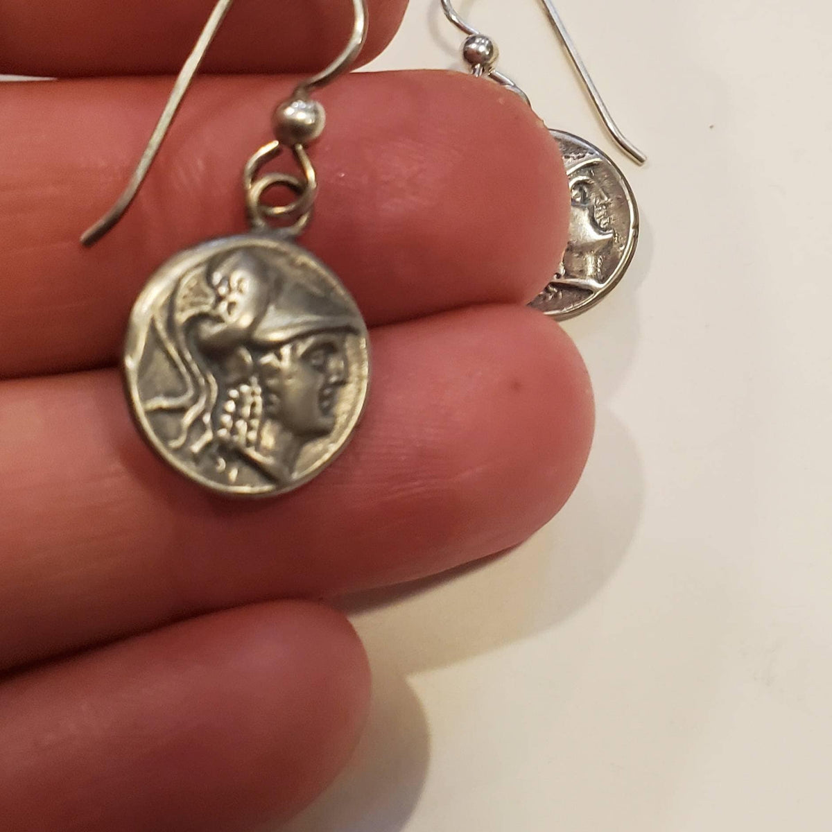 Vintage Roman Coin Style Sterling Silver (.925) Earrings, French Ear Wires, Made in USA, Artisan Handcrafted, E. Ria Designs