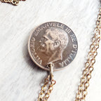 Italian Honeybee Flower Coin Necklace, Early 1900's Italy Honey Bee 10 Copper Coin Charm, Handmade Jewelry by E. Ria Designs