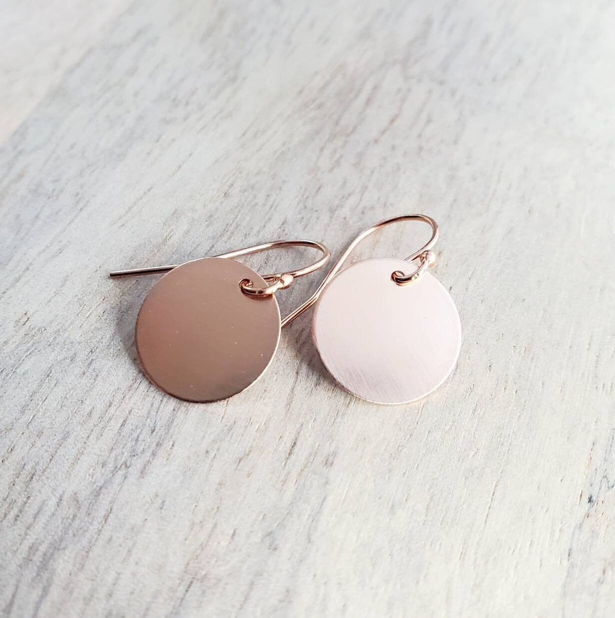 Rose Gold Circle Coin Earrings, 14K Rose Gold Filled, French Ear Wires, Everyday Earrings Handcrafted in USA by E. Ria Designs, Gift Boxed