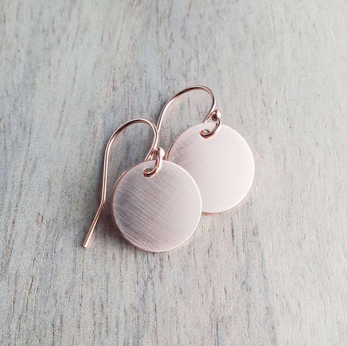 Rose Gold Circle Coin Earrings, 14K Rose Gold Filled, French Ear Wires, Everyday Earrings Handcrafted in USA by E. Ria Designs, Gift Boxed