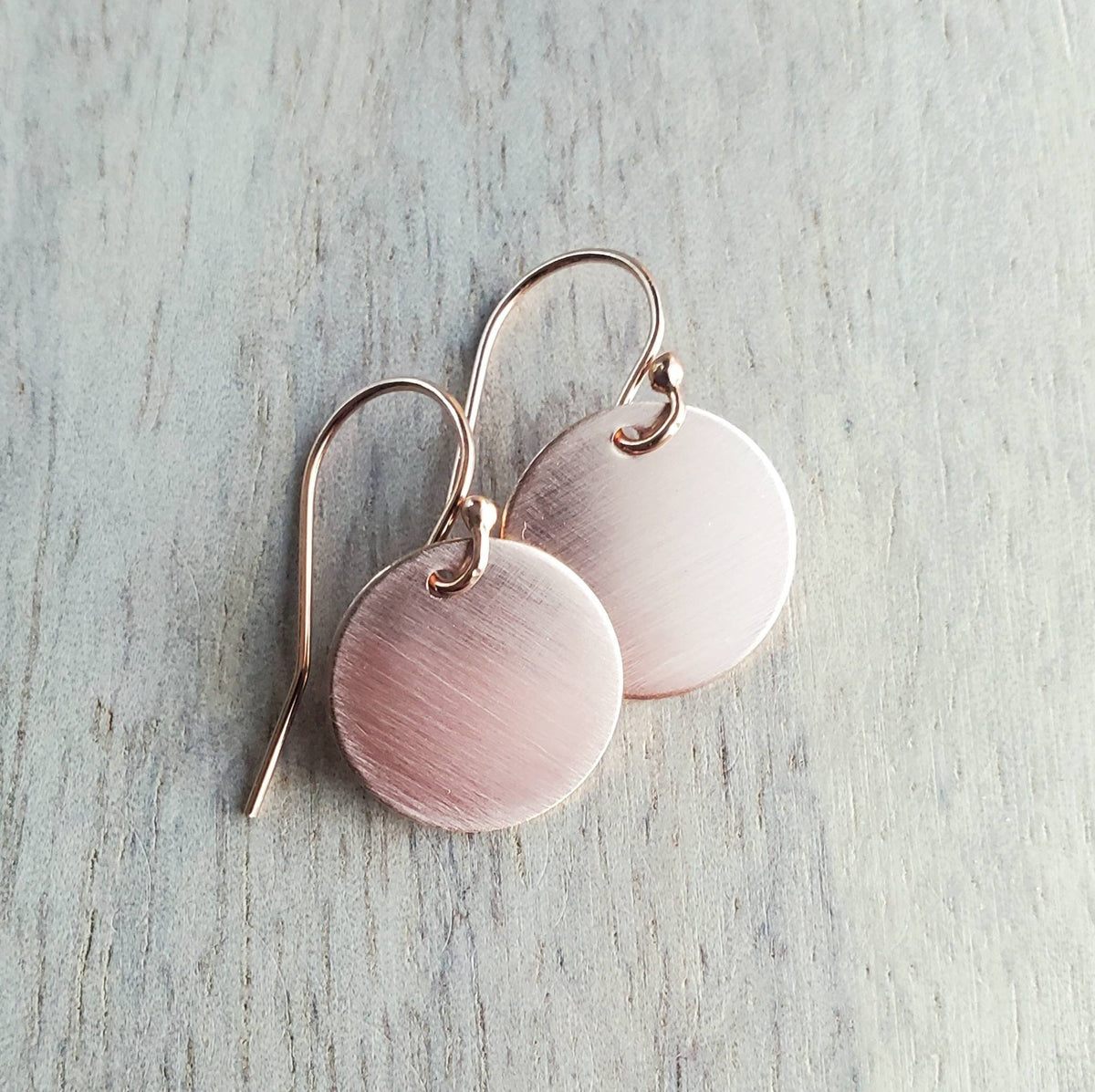 Rose Gold Circle Coin Earrings, 14K Rose Gold Filled, French Ear Wires, Everyday Earrings Handcrafted in USA by E. Ria Designs, Gift Boxed