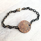 Swiss Cross Bracelet, 1948, 1955 or 1958 Switzerland Coin, Antiqued Brass Bracelet, Helvetia 2 Wheat Coin, Artisan Jewelry by E. Ria Designs