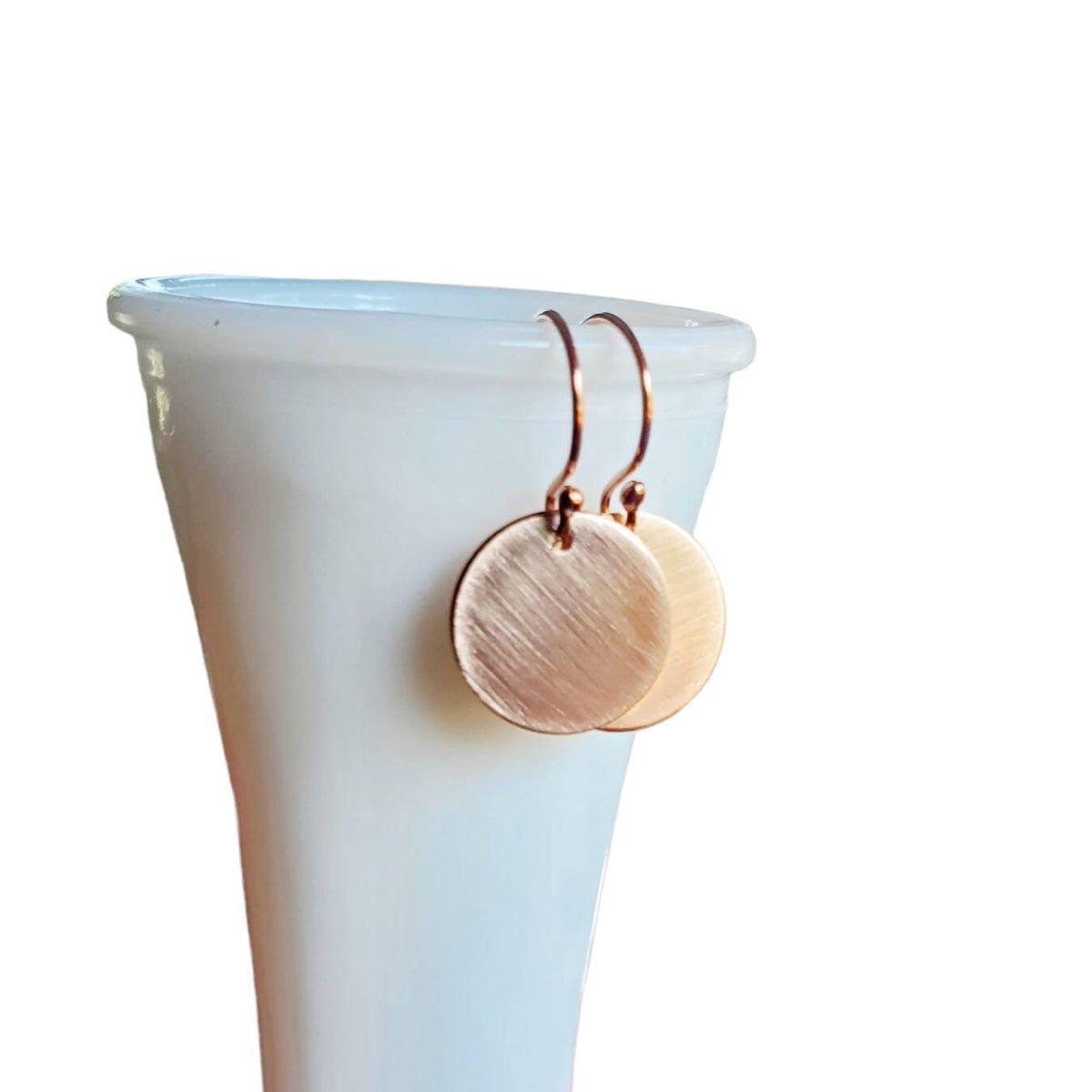 Rose Gold Circle Coin Earrings, 14K Rose Gold Filled, French Ear Wires, Everyday Earrings Handcrafted in USA by E. Ria Designs, Gift Boxed