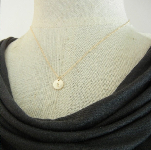 Gold Initial Necklace, Gold Letter Charm Necklace, Round,  14K GF - JENNA GOLD by E. Ria Designs