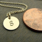 Gold Letter Necklace | Little Gold Initial Necklace | Hand Stamped Gold Charm Necklace | Little Letter Charm | 3/8" 10 mm by E. Ria Designs