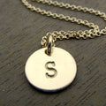 Little Gold Initial Necklace, Custom Gold Letter Charm, Hand Stamped Personalized Jewelry, 14K Gold Filled, Artisan Made by E. Ria Designs