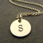 Little Gold Initial Necklace, Custom Gold Letter Charm, Hand Stamped Personalized Jewelry, 14K Gold Filled, Artisan Made by E. Ria Designs