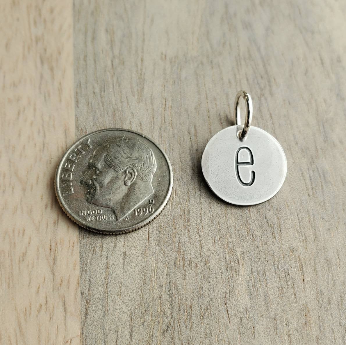 Rustic Sterling Silver Letter Charm, Antiqued Hand Stamped Initial Pendant, Lowercase Letter Jewelry Hand Stamped by E. Ria Designs
