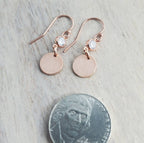 Rose Gold Circle Coin and Cubic Zirconia (CZ) Earrings, 14K Rose Gold Filled, French Ear Wires Handcrafted in USA by E. Ria Designs
