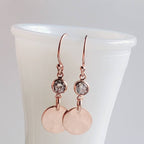 Rose Gold Circle Coin and Cubic Zirconia (CZ) Earrings, 14K Rose Gold Filled, French Ear Wires Handcrafted in USA by E. Ria Designs