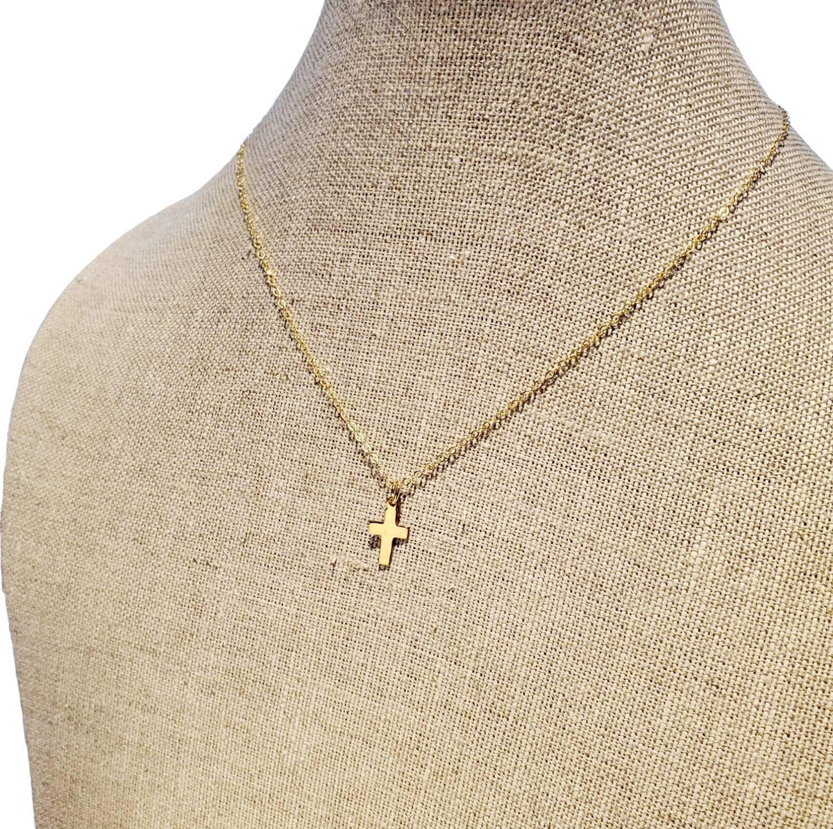 Simple Gold Cross Necklace, 14K Gold Filled Christian Cross Charm Pendant on 14K Gold Filled Cable Chain, Handcrafted in USA, E. Ria Designs