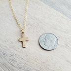 Simple Gold Cross Necklace, 14K Gold Filled Christian Cross Charm Pendant on 14K Gold Filled Cable Chain, Handcrafted in USA, E. Ria Designs