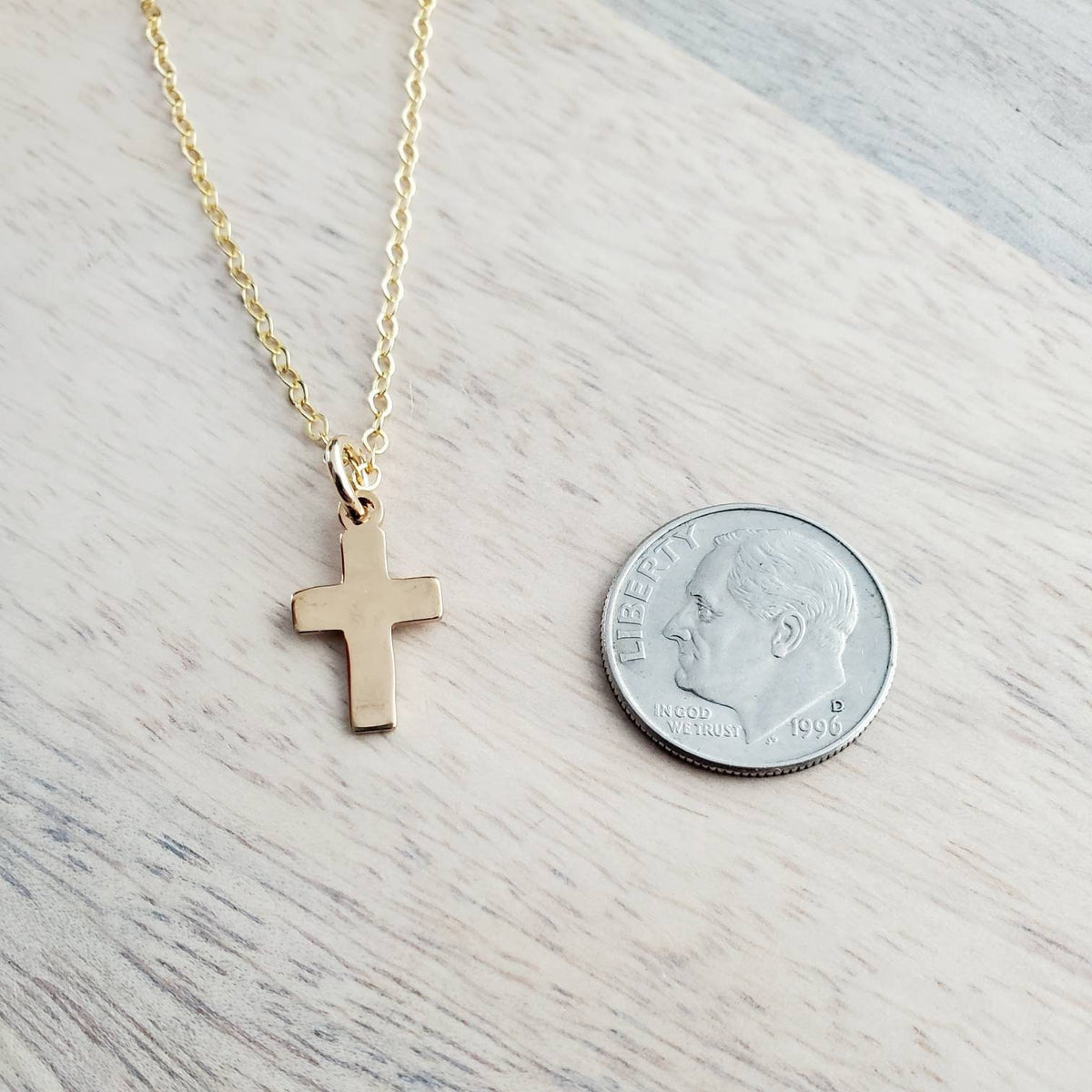 Simple Gold Cross Necklace, 14K Gold Filled Christian Cross Charm Pendant on 14K Gold Filled Cable Chain, Handcrafted in USA, E. Ria Designs