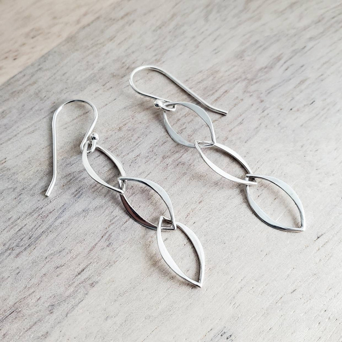 Sterling Silver Three Marquis Drop Earrings, Elegant, Classy, Everyday Earrings, .925, Handcrafted Silver Jewelry by E. Ria Designs