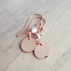Rose Gold Circle Coin and Cubic Zirconia (CZ) Earrings, 14K Rose Gold Filled, French Ear Wires Handcrafted in USA by E. Ria Designs
