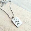 XOXO Silver Charm Necklace, Hand Stamped Cursive Letter Pendant, .925 Sterling Silver, Oxidized/ Antiqued Rectangle Jewelry, E. Ria Designs